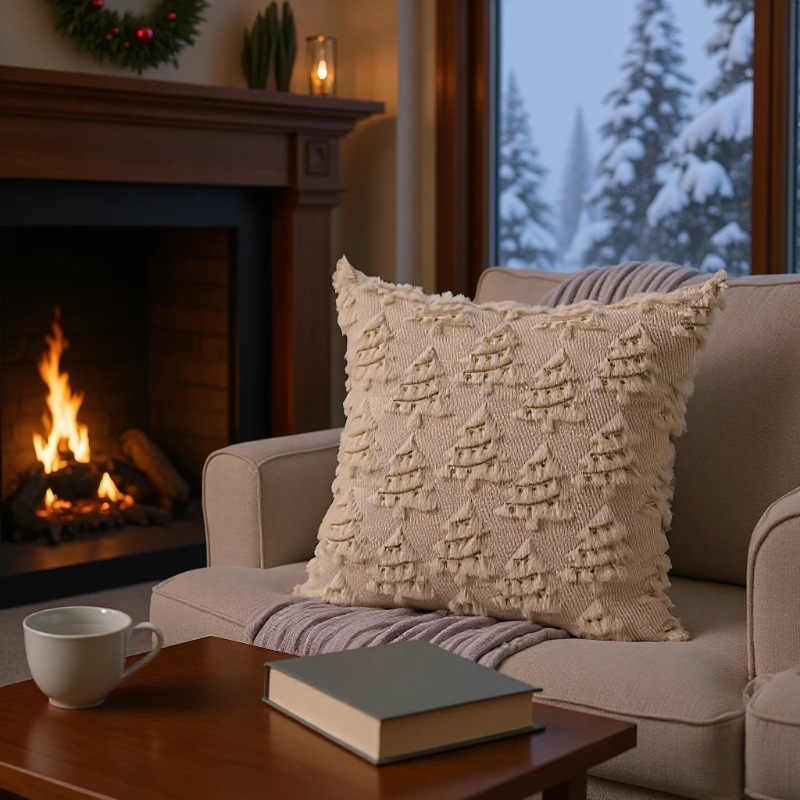 Housse de coussin de Noël – sapin 3D et étoile dorée