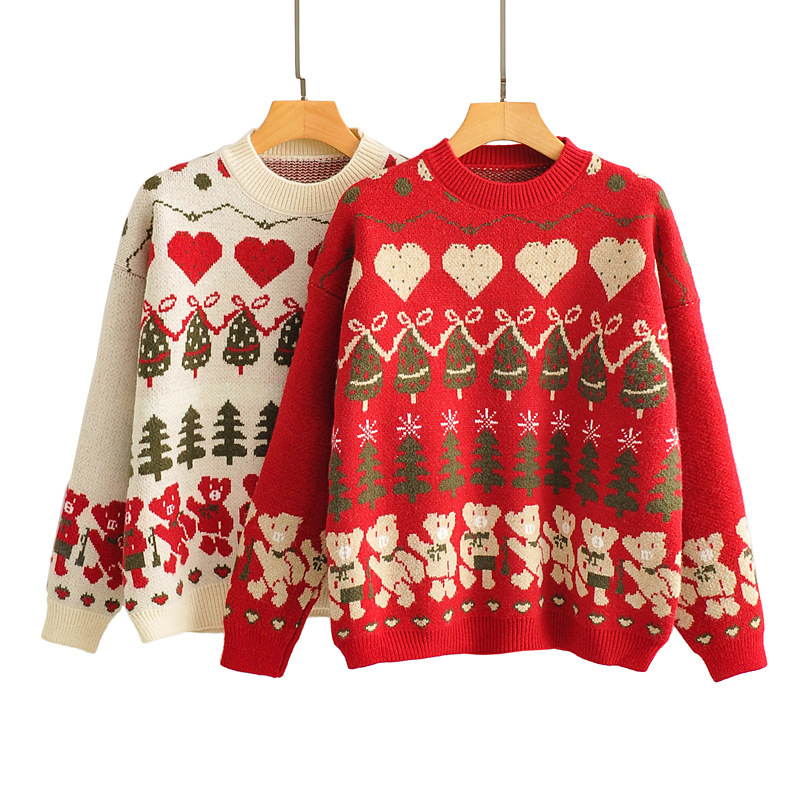 Haut de Noël femme – rouge ou beige, taille unique