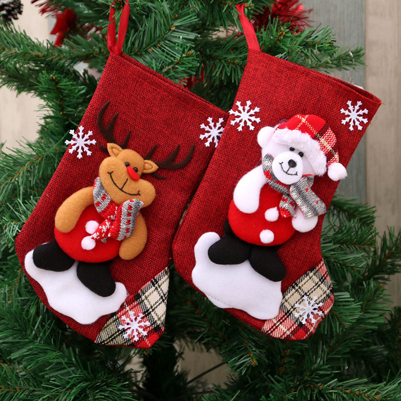 Chaussettes cadeaux de Noël en lin – huit personnages