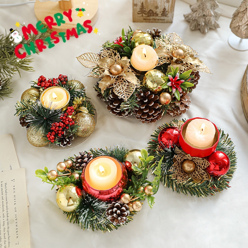 Bougeoir de table de Noël baies et pommes de pin