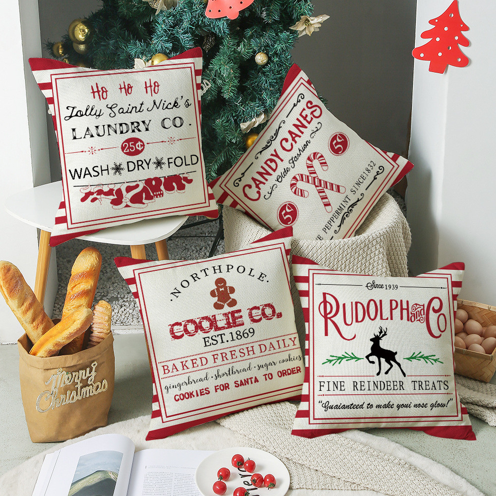 Housse de coussin de Noël rouge à inscriptions