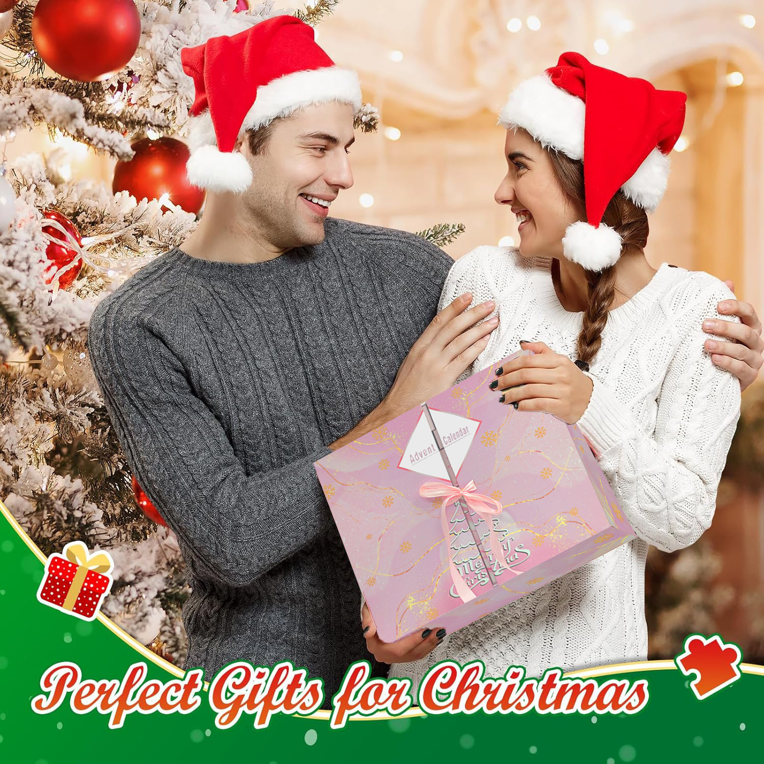 Emballage cadeau décoratif de Noël – rose ou rouge