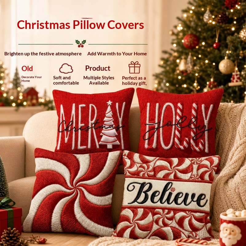 Housse de coussin de Noël rouge – décoration festive