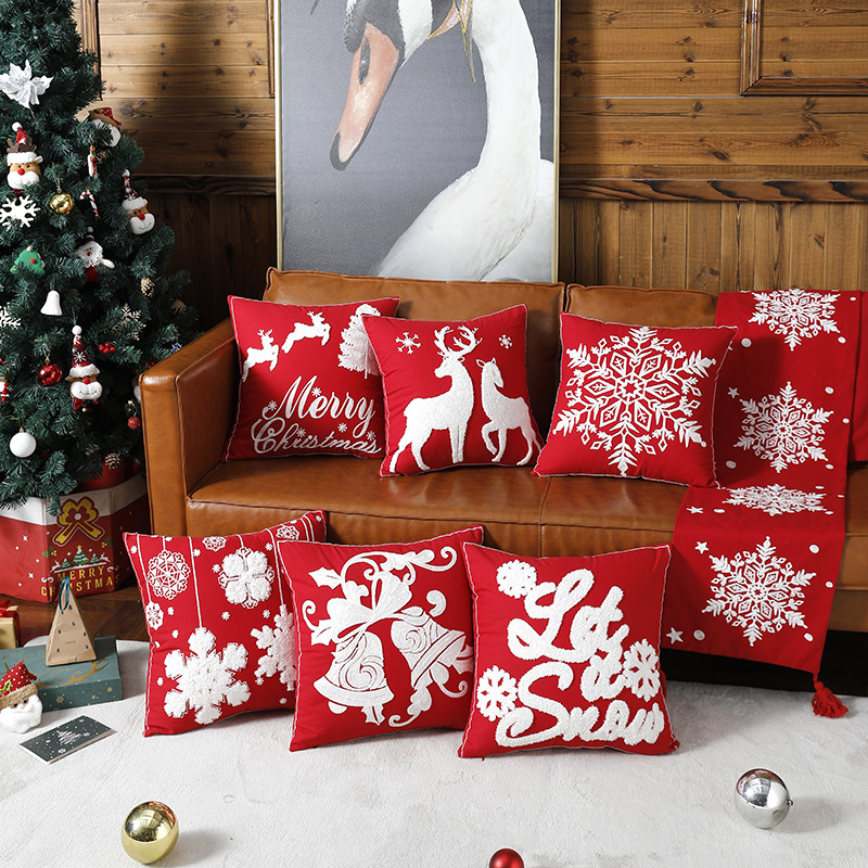 Housse de coussin de Noël renne et neige dessin animé