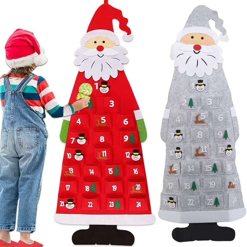 Calendrier de l’Avent de Noël à suspendre en feutrine – rouge ou gris