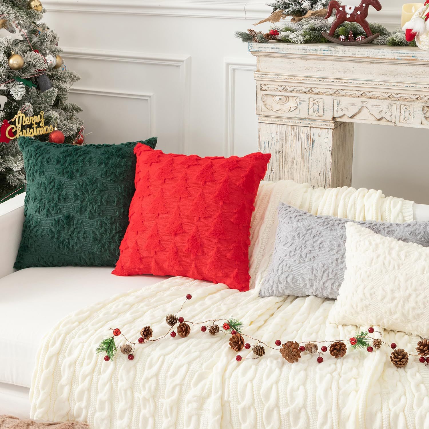 Housse de coussin de Noël – sapin brodé en relief
