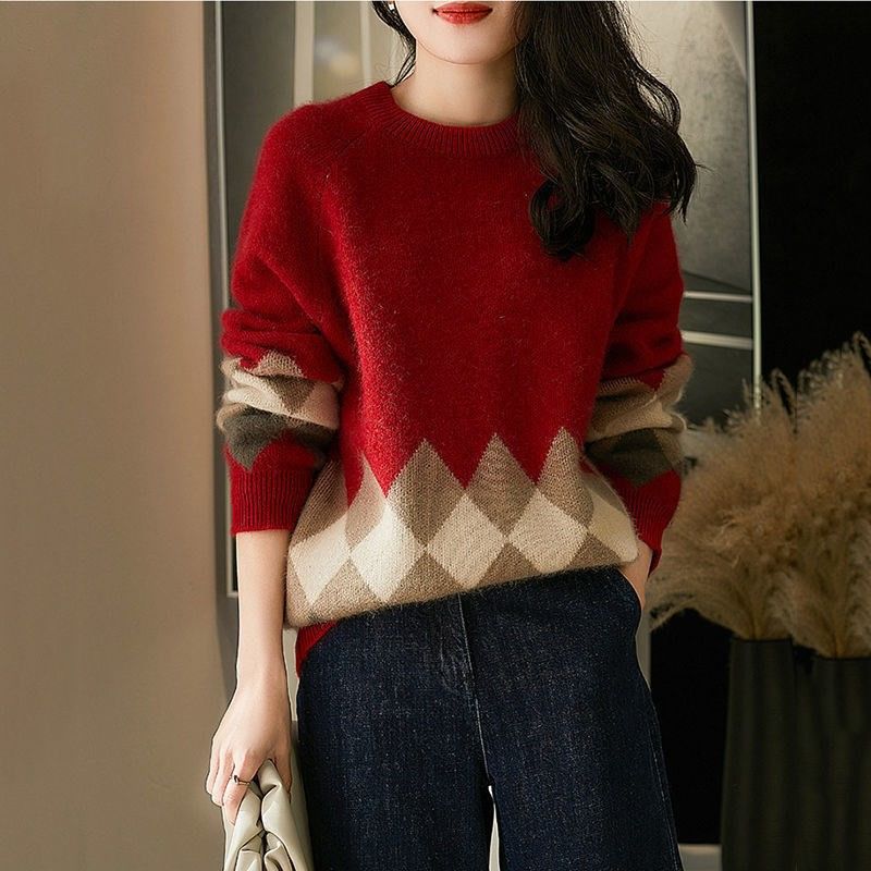 Pull de Noël femme en maille – rouge ou gris foncé