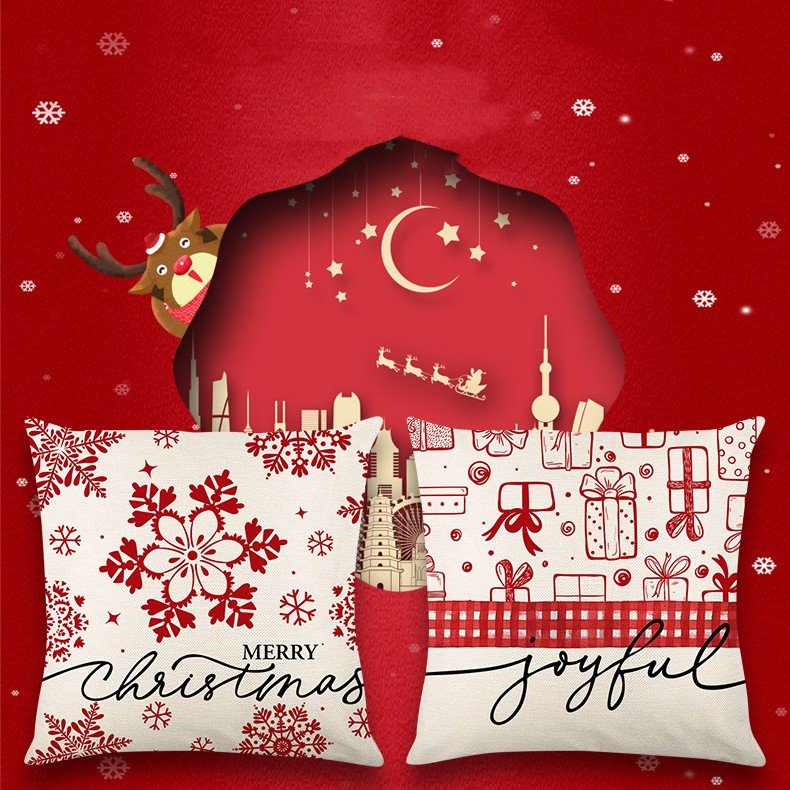 Housse de coussin de Noël festive style lin