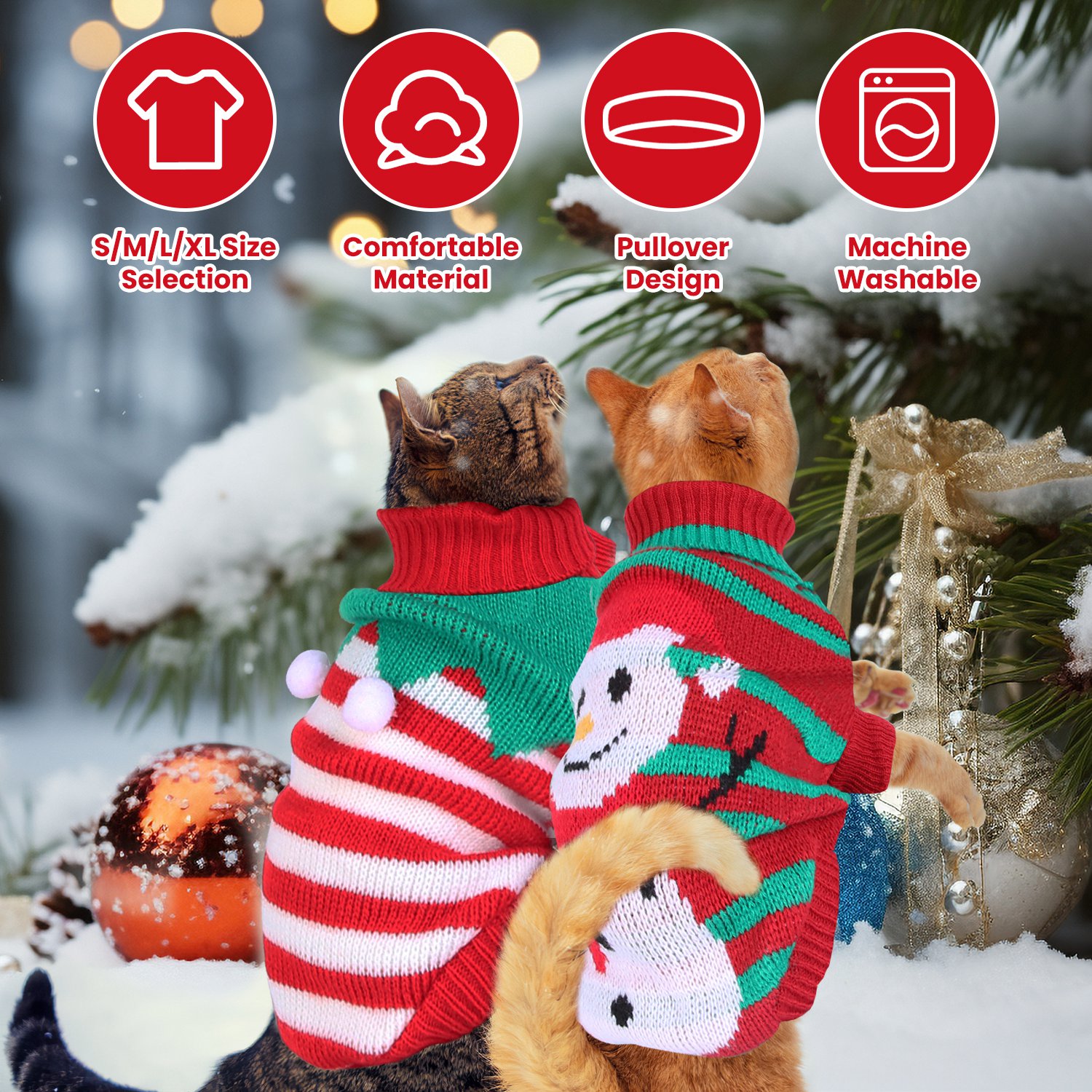 Pull de Noël chien ou chat – bonhomme de neige ou pompon