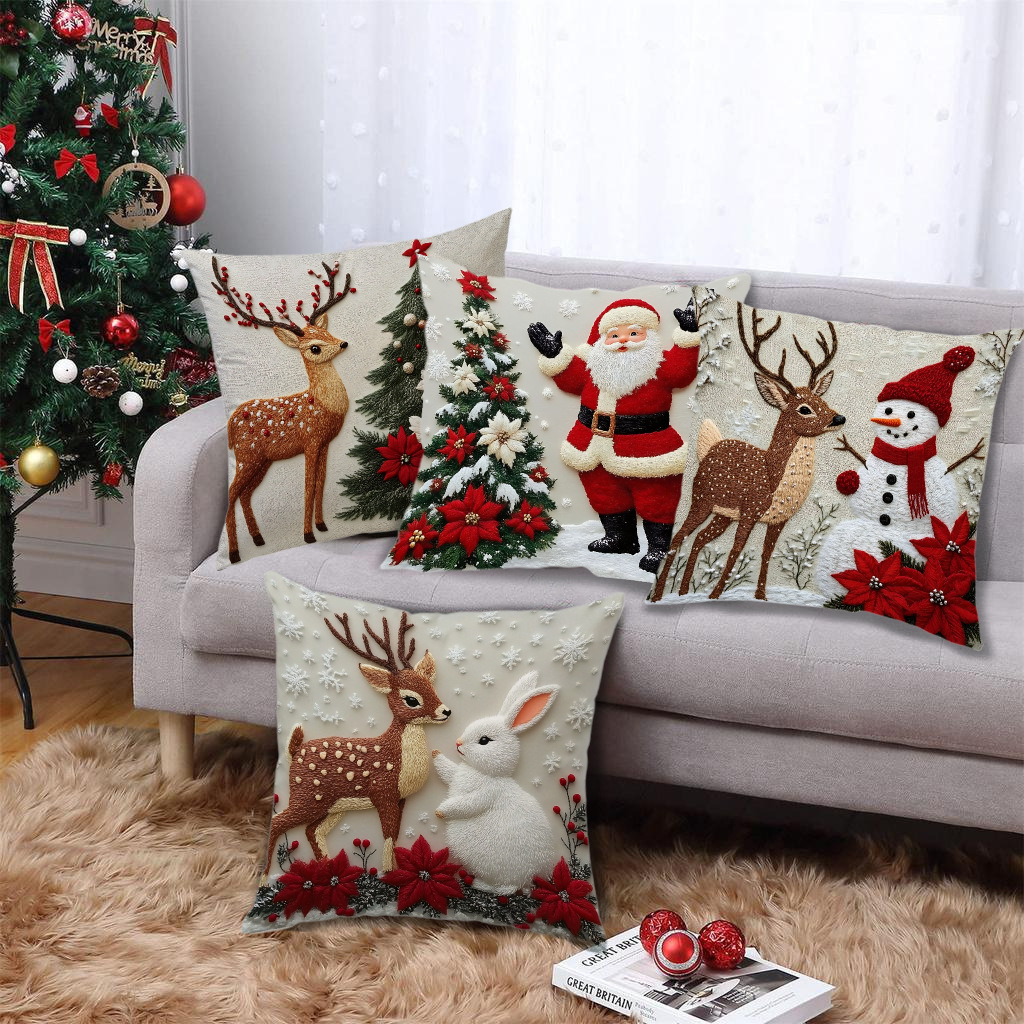 Housse de coussin de Noël – motifs renne et lapin