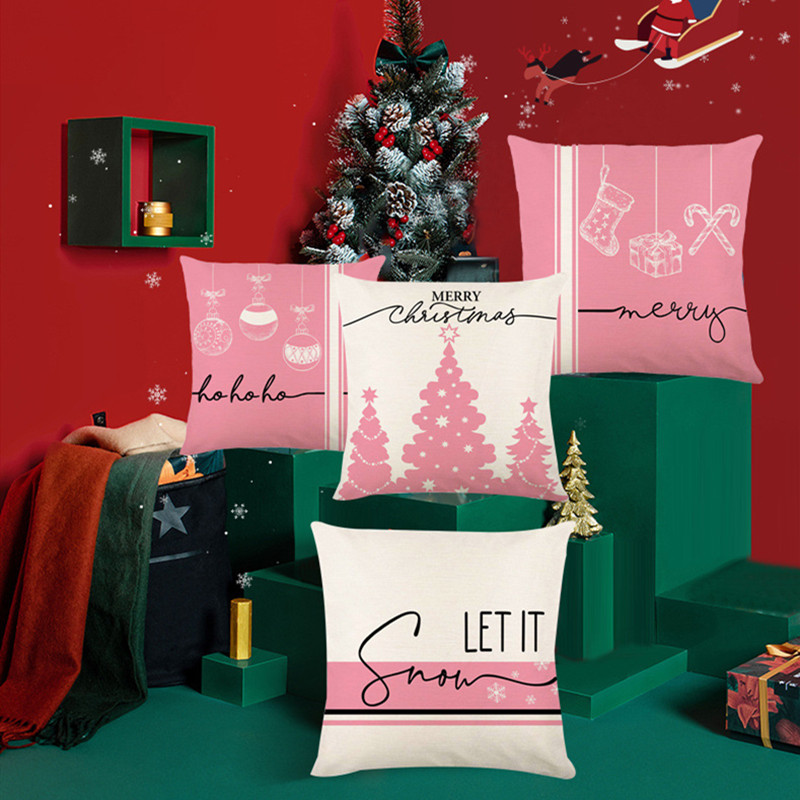 Housse de coussin de Noël effet lin à inscriptions