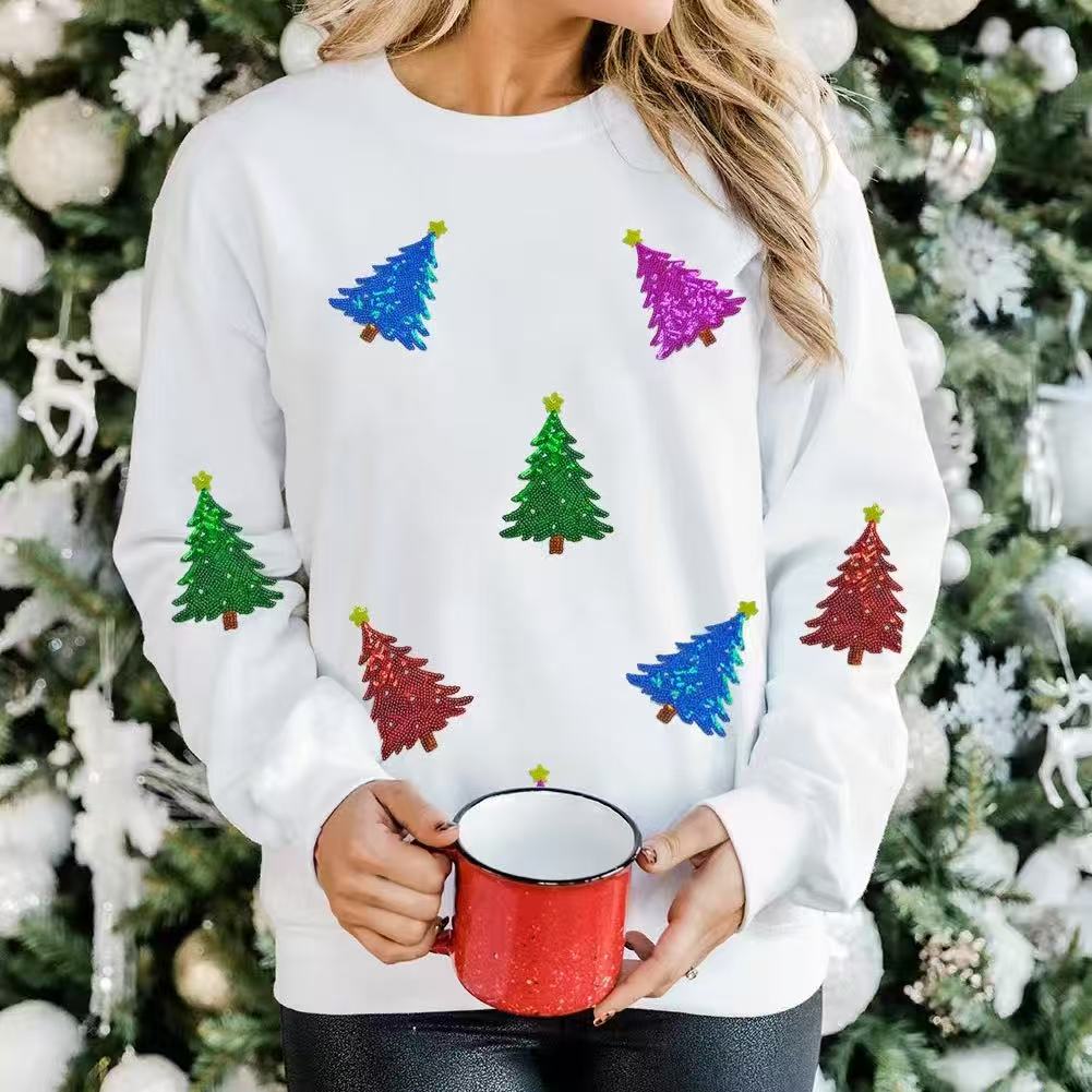 Pull de Noël blanc femme à motif sapin brillant – S à XXL