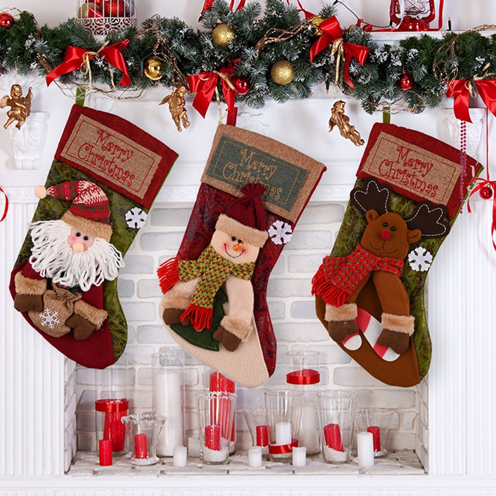 Grande chaussette de Noël Père Noël bonhomme de neige renne