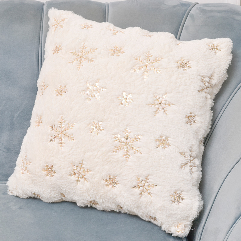 Housse de coussin de Noël flocons et effet peluche