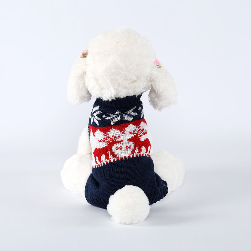 Pull de Noël tricoté pour chien – bleu marine XS à L