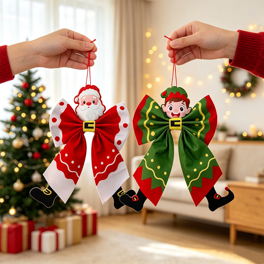 Grands nœuds décoratifs de Noël à suspendre – cinq motifs, deux tailles