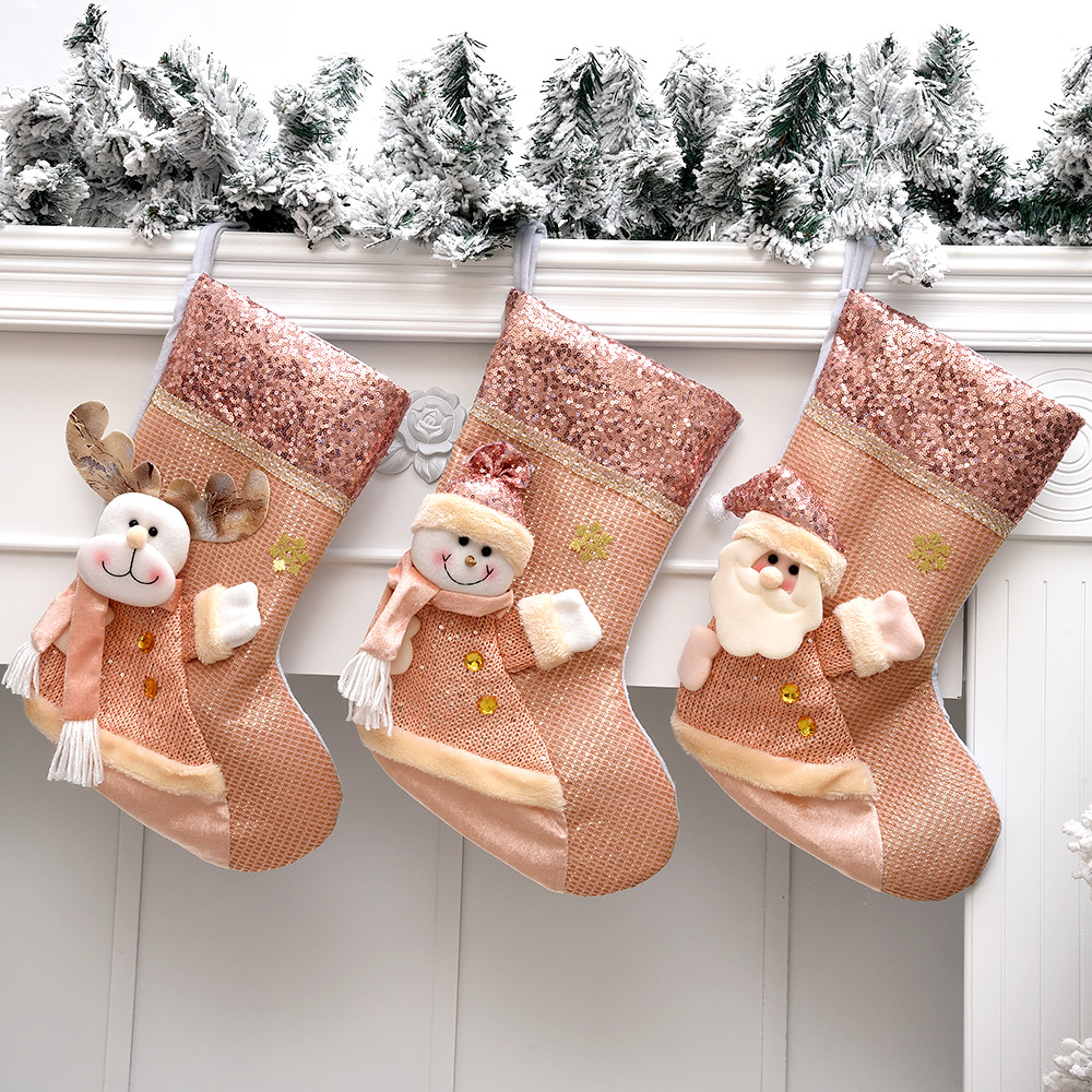 Chaussettes décoratives de Noël à sequins – trois personnages