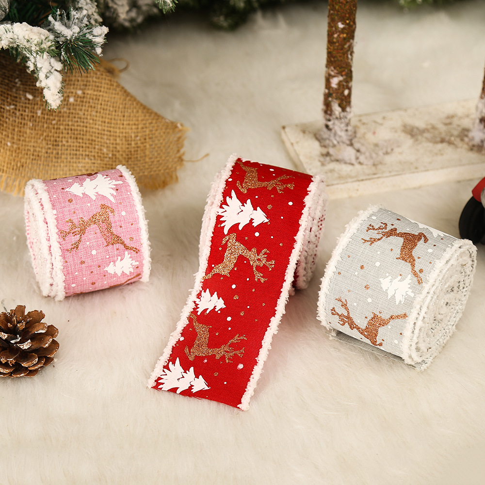 Ruban cadeau de Noël motifs renne et sapin – trois couleurs