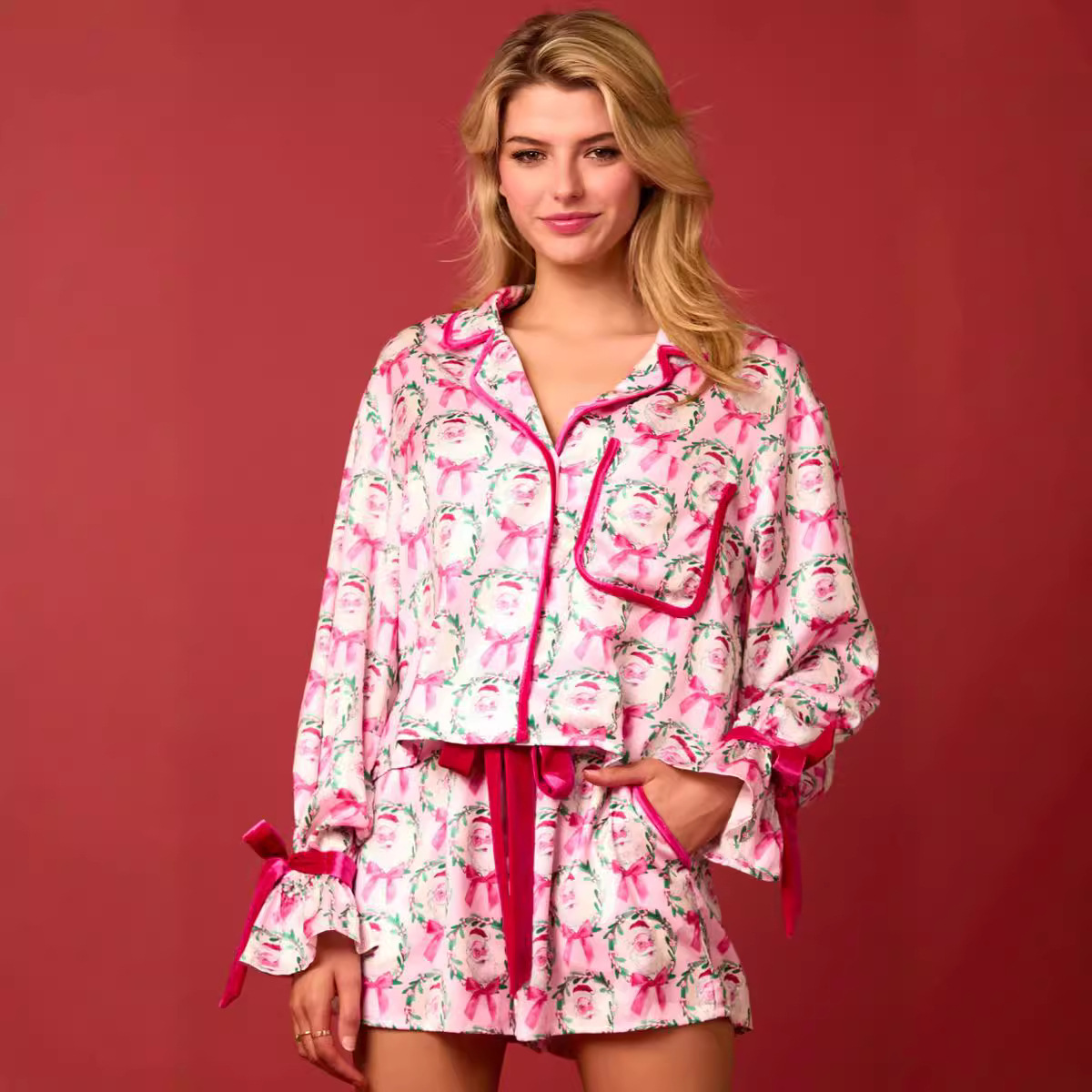 Pyjama de Noël femme Père Noël et sapin 2 pièces