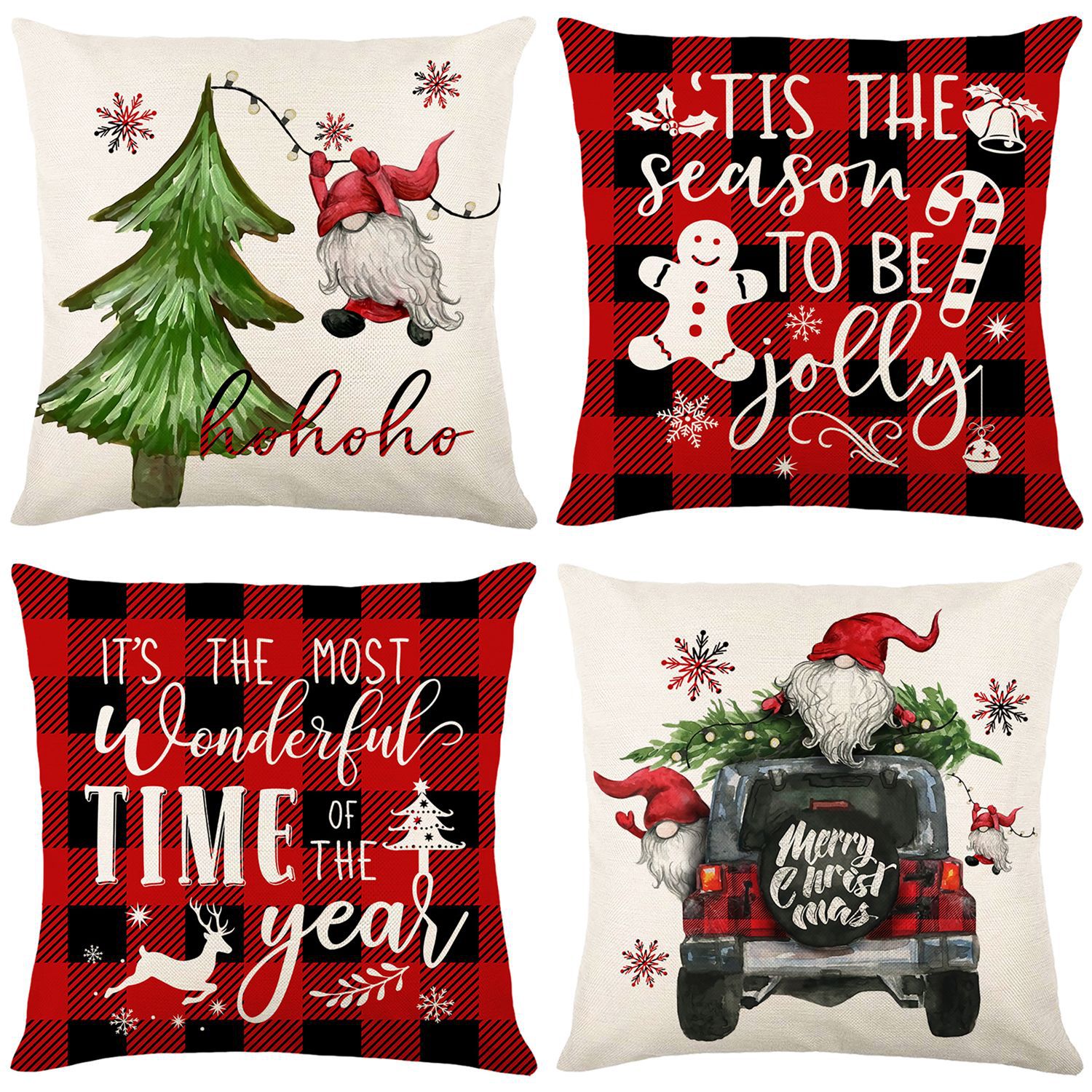 Housse de coussin de Noël à carreaux rouges et noirs