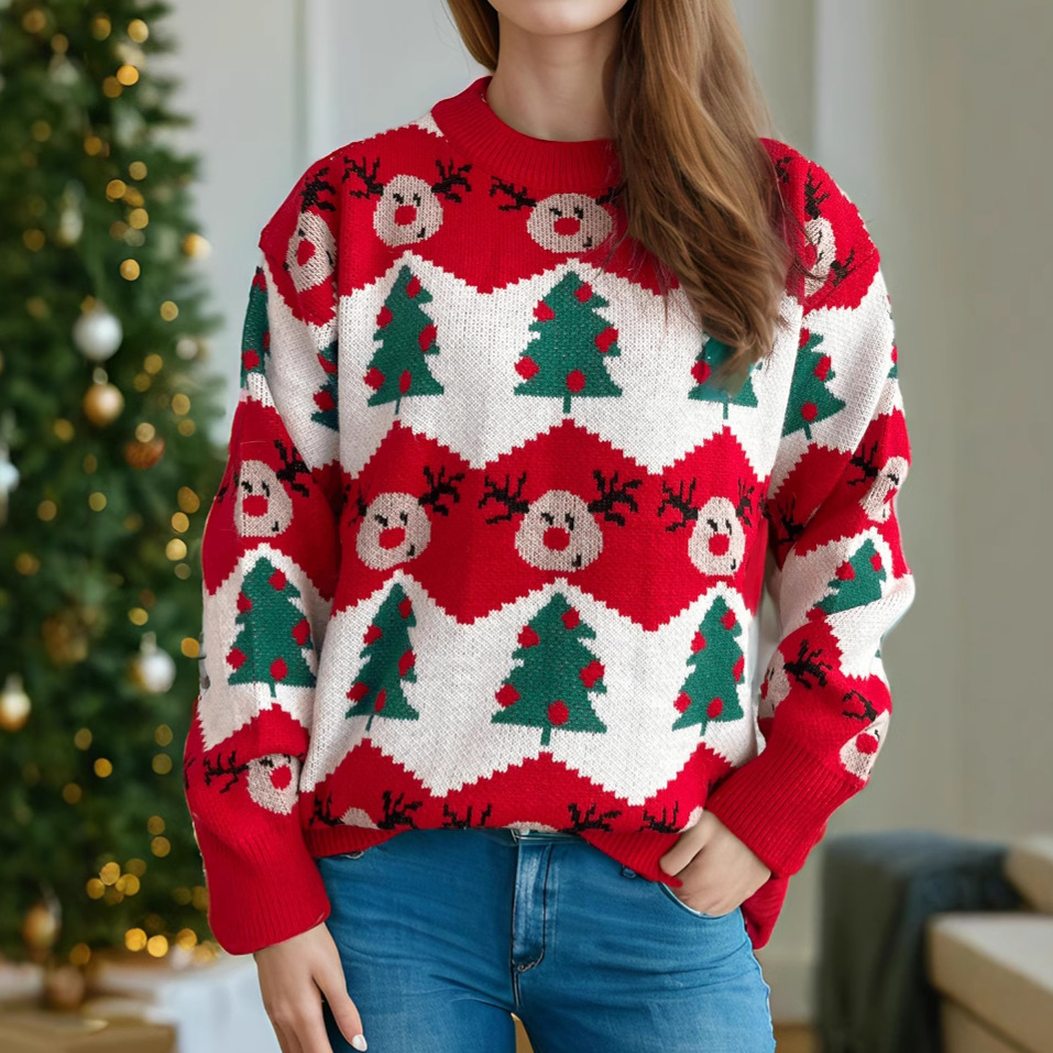Pull de Noël femme en maille décontracté – rouge, S à L