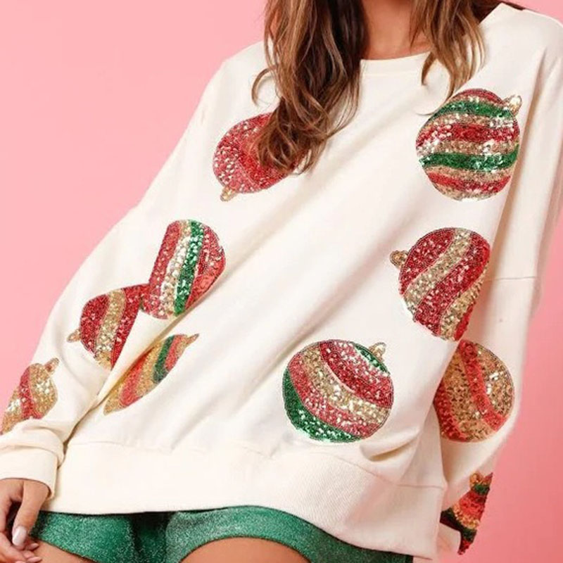 Pull de Noël femme à sequins – blanc ou rose