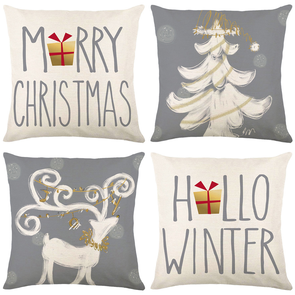 Housse de coussin de Noël motif renne et sapin