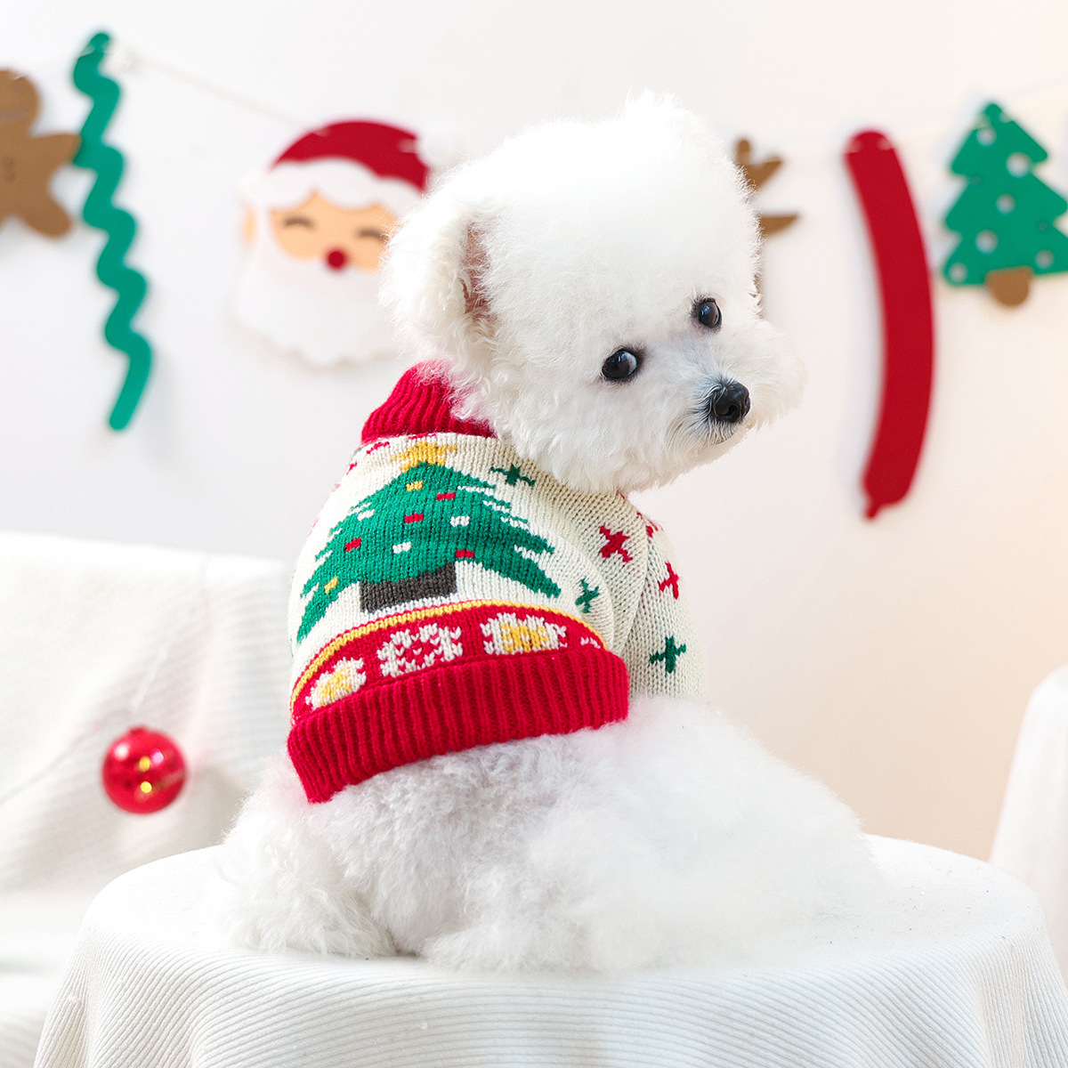 Pull de Noël pour chien à motif sapin – vert XS à XL