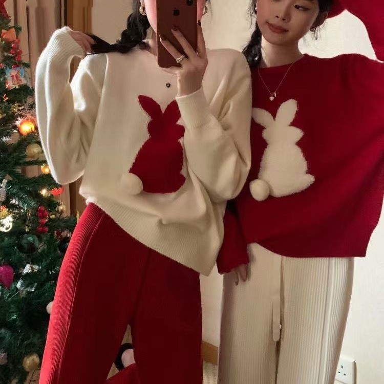 Pull de Noël femme en maille jacquard – quatre couleurs