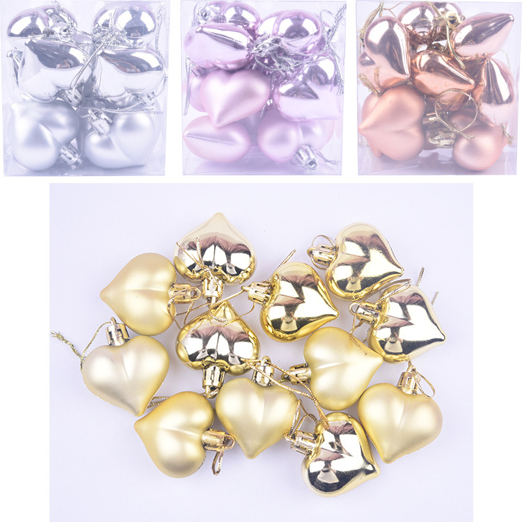 Boules de Noël en forme de cœur – six couleurs