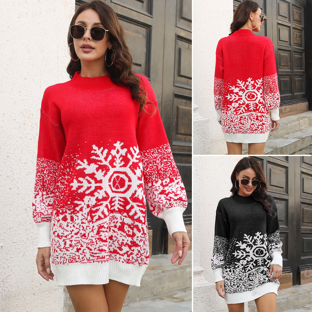 Robe pull de Noël femme flocons jacquard